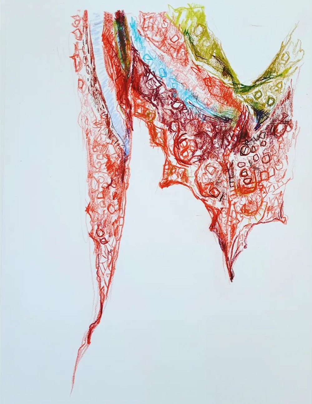 Drawing of a Lace Shawl in Red, Green and Light Blue